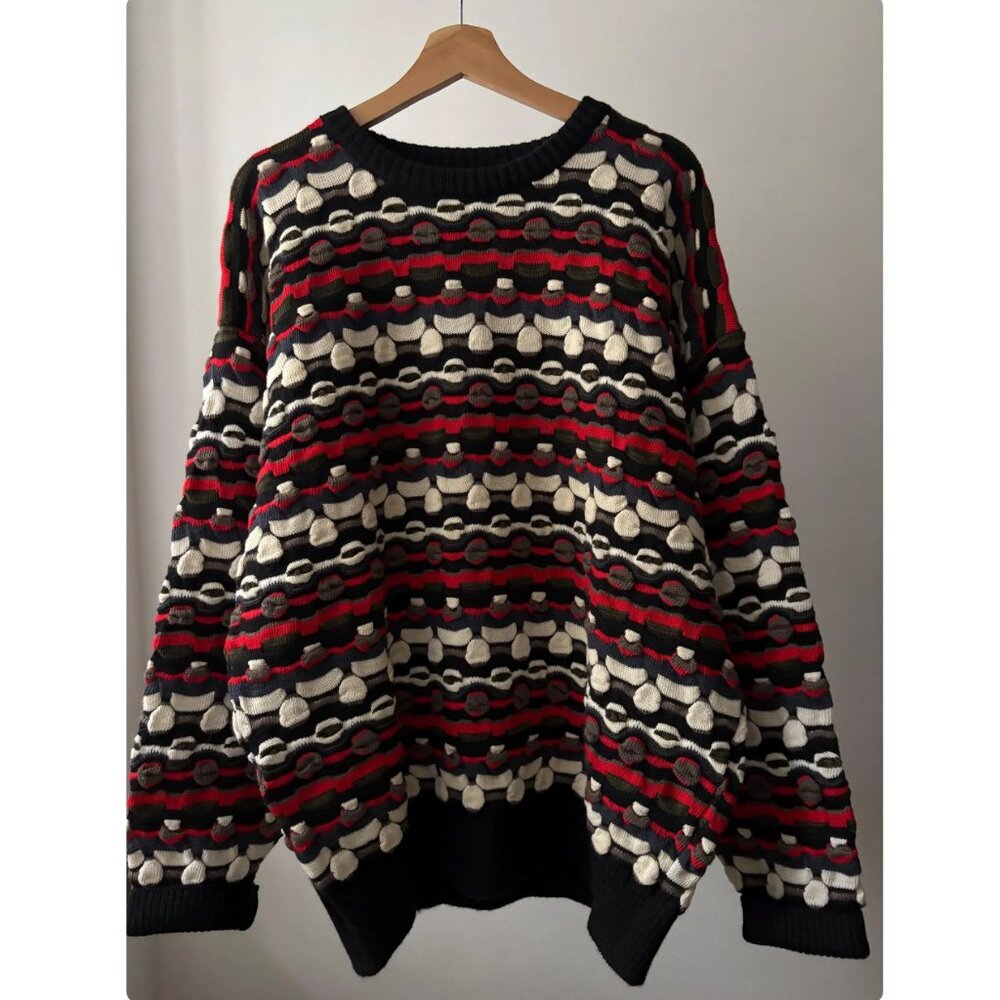 1990s Pure Wool Australian 3D Knit | Vintage Multi-coloured Slouchy Sweater